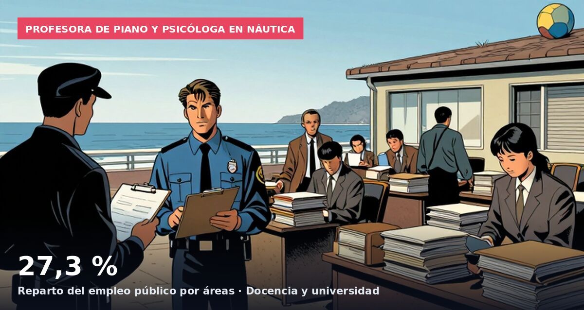 Profesora de piano y psicóloga en Náutica: 27,3 % Reparto del empleo público por áreas · Docencia y universidad
