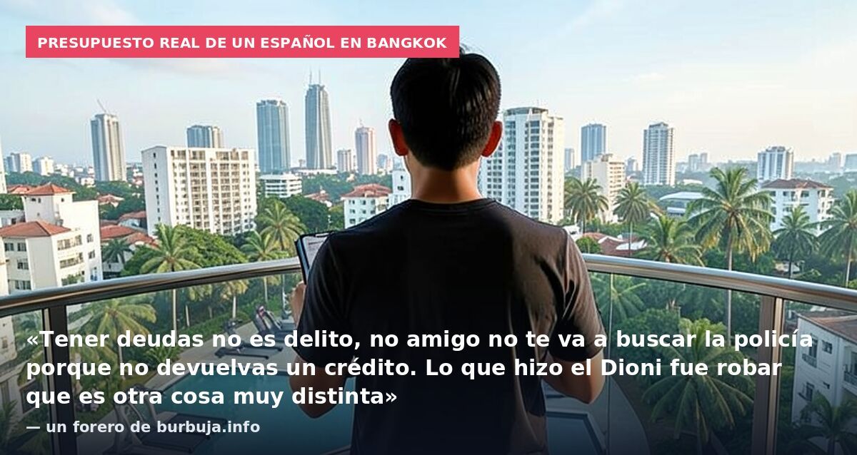 Presupuesto real de un español en Bangkok: «Tener deudas no es delito, no amigo no te va a buscar la policía porque no devuelvas un crédito. Lo que hizo el Dioni fue robar que es otra cosa muy distinta» — un forero de burbuja.info