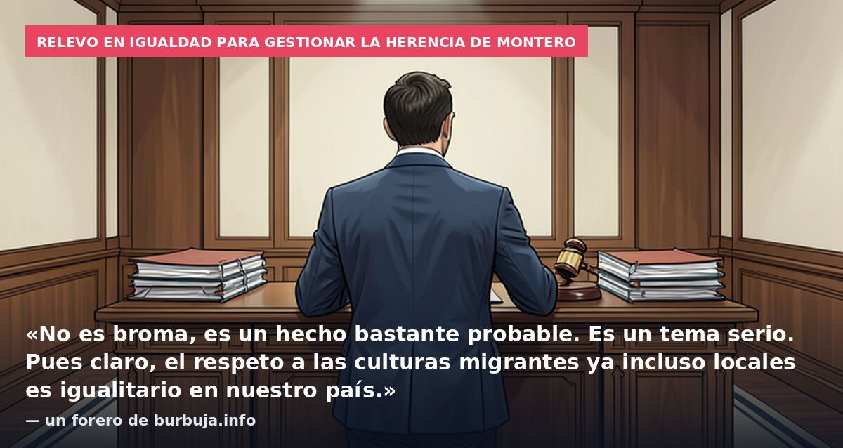 Relevo en Igualdad para gestionar la herencia de Montero: «No es broma, es un hecho bastante probable. Es un tema serio. Pues claro, el respeto a las culturas migrantes ya incluso locales es igualitario en nuestro país.» — un forero de burbuja.info