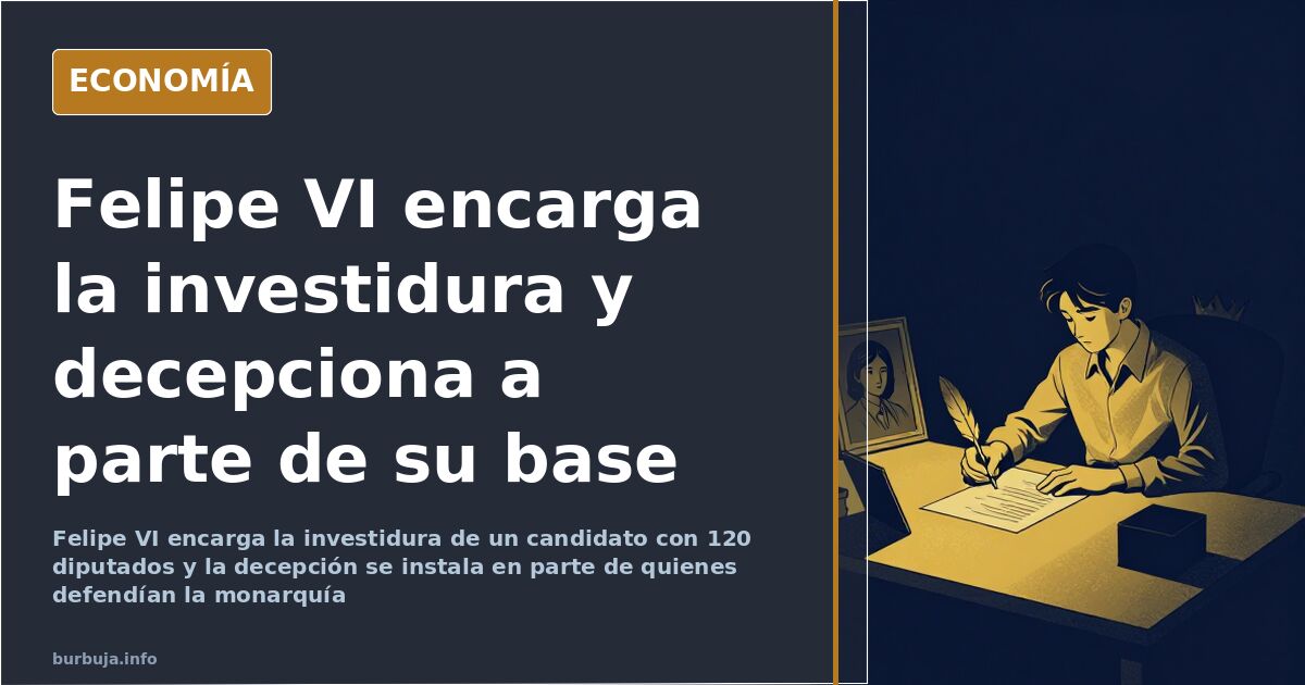 Una pluma firma un documento oficial bajo un retrato vacío, imagen del papel del Rey en la investidura