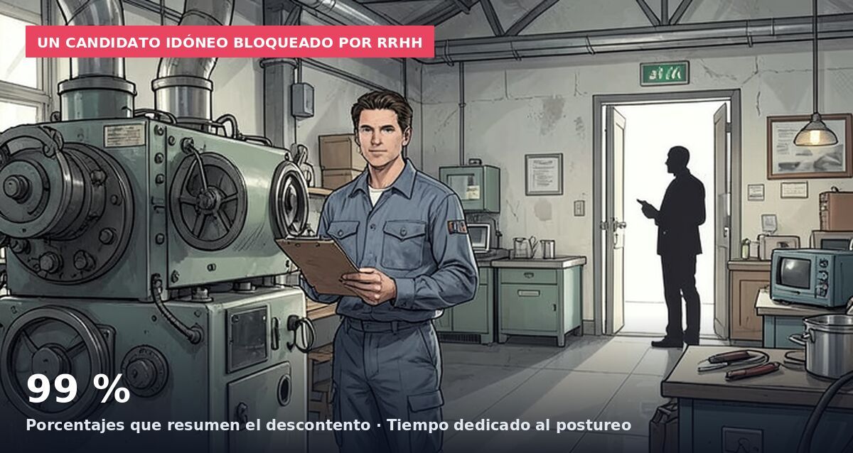 Un candidato idóneo bloqueado por RRHH: 99 % Porcentajes que resumen el descontento · Tiempo dedicado al postureo