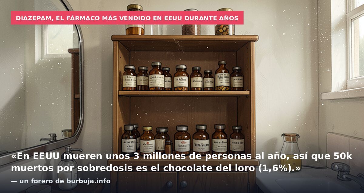 Diazepam, el fármaco más vendido en EEUU durante años: «En EEUU mueren unos 3 millones de personas al año, así que 50k muertos por sobredosis es el chocolate del loro (1,6%).» — un forero de burbuja.info