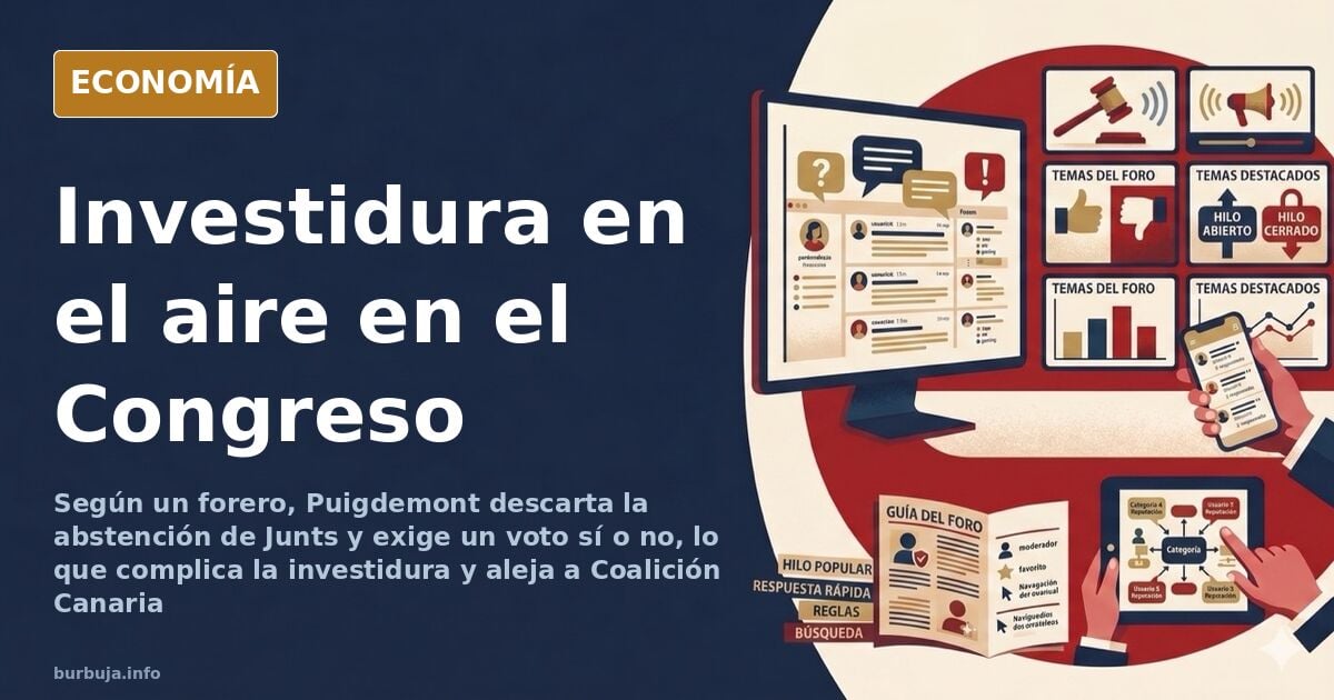 Ilustración editorial de un hemiciclo semivacío con escaños en azul marino y una urna dorada en primer plano sobre fondo limp