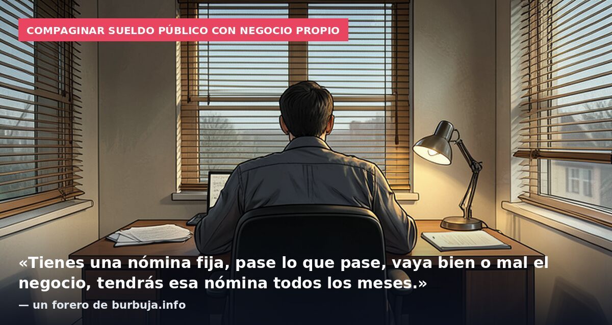 Compaginar sueldo público con negocio propio: «Tienes una nómina fija, pase lo que pase, vaya bien o mal el negocio, tendrás esa nómina todos los meses.» — un forero de burbuja.info