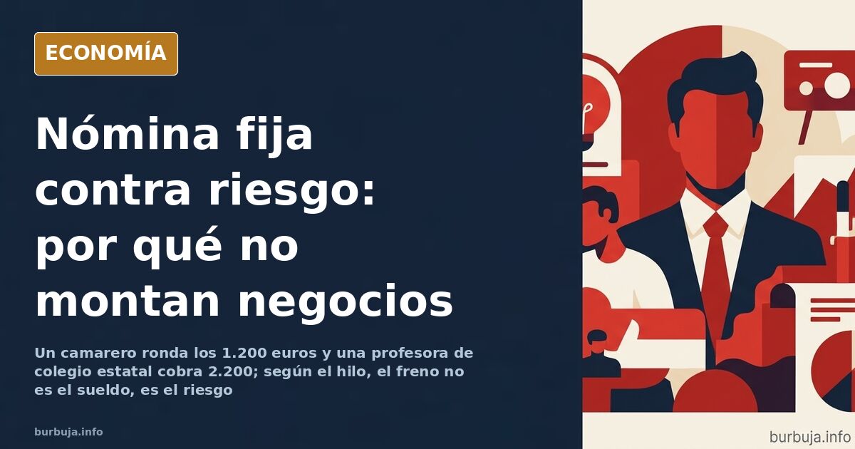 Funcionario con plaza pública ante una balanza entre nómina fija y riesgo de emprender un negocio propio