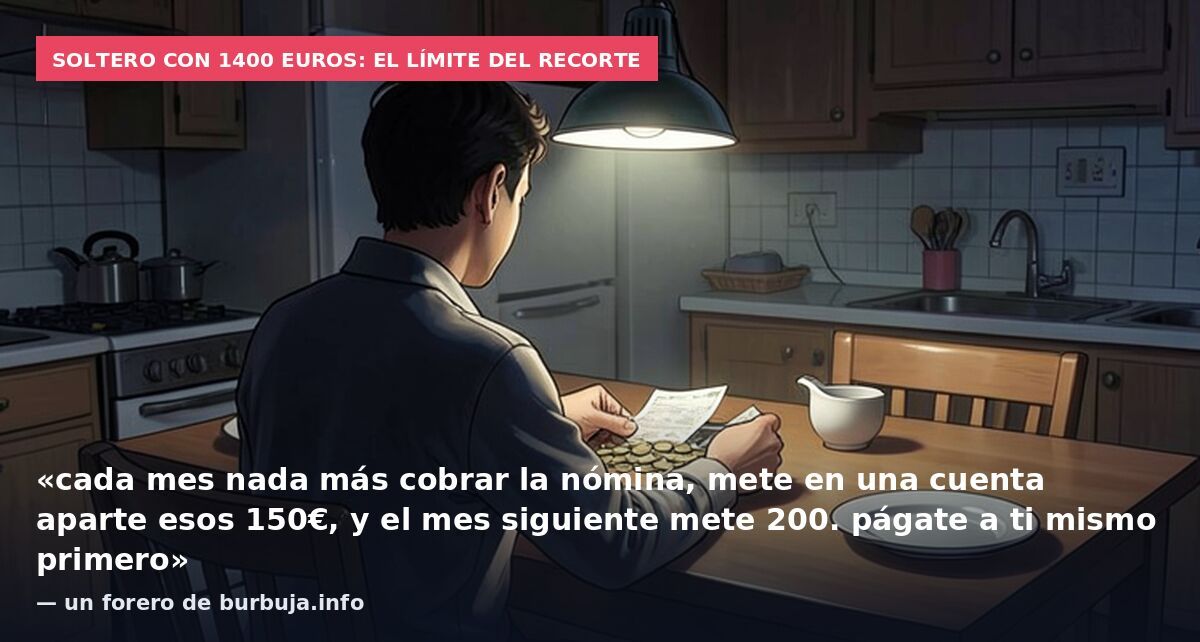 Soltero con 1400 euros: el límite del recorte: «cada mes nada más cobrar la nómina, mete en una cuenta aparte esos 150€, y el mes siguiente mete 200. págate a ti mismo primero» — un forero de burbuja.info