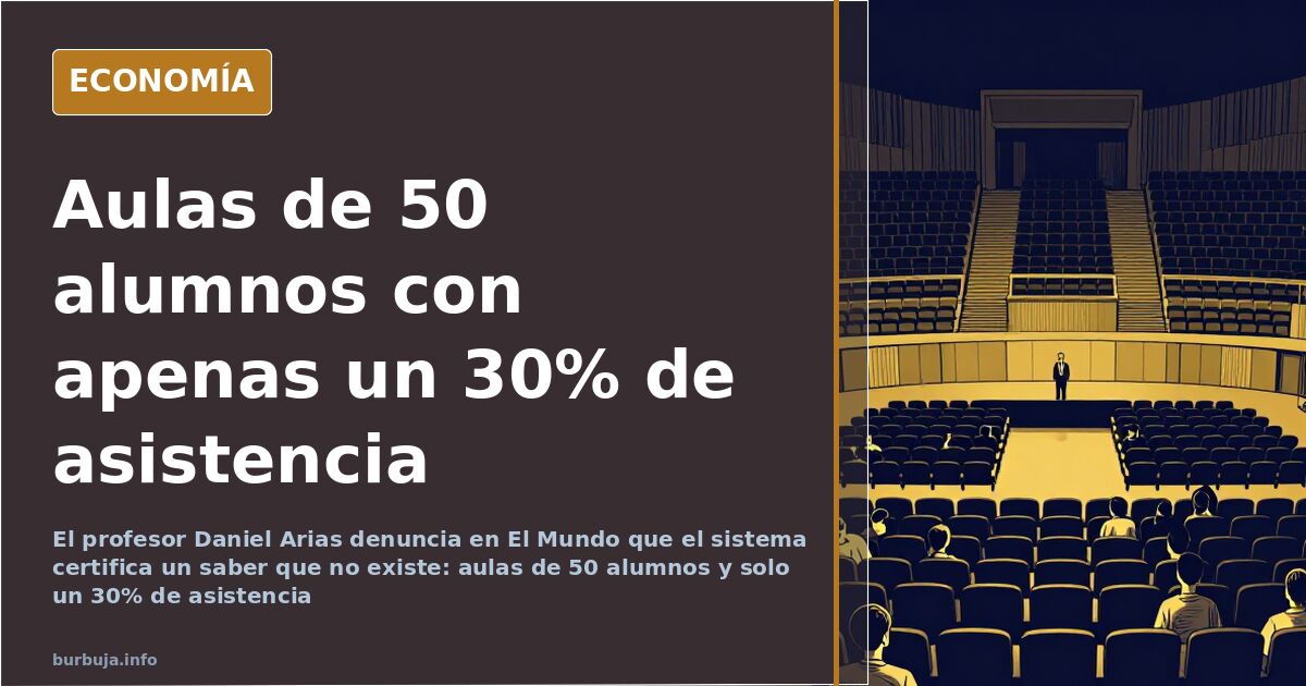 Aula con asientos vacíos y un profesor ante la pizarra, ilustración sobre el debate en torno al sistema educativo español