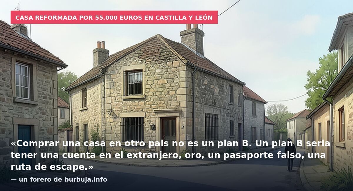 Casa reformada por 55.000 euros en Castilla y León: «Comprar una casa en otro pais no es un plan B. Un plan B seria tener una cuenta en el extranjero, oro, un pasaporte falso, una ruta de escape.» — un forero de burbuja.info