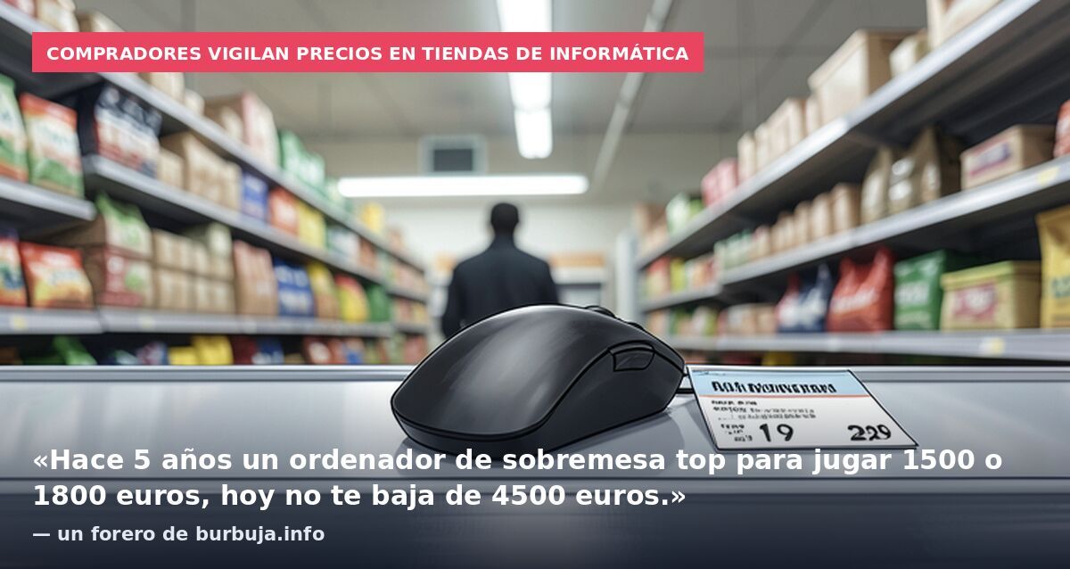 Compradores vigilan precios en tiendas de informática: «Hace 5 años un ordenador de sobremesa top para jugar 1500 o 1800 euros, hoy no te baja de 4500 euros.» — un forero de burbuja.info