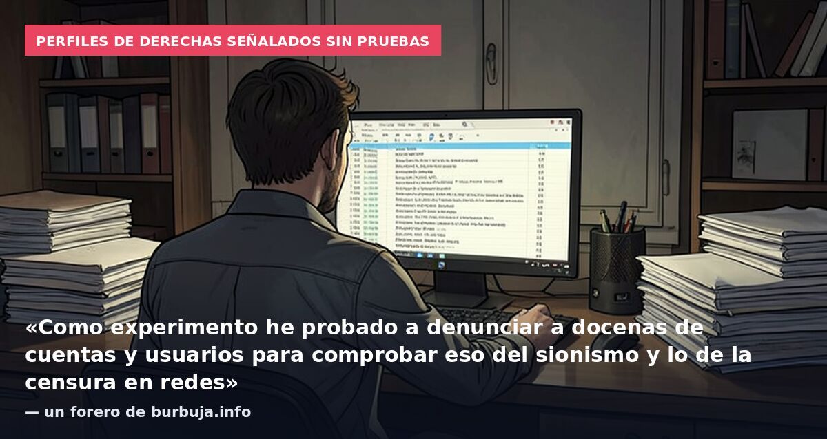 Perfiles de derechas señalados sin pruebas: «Como experimento he probado a denunciar a docenas de cuentas y usuarios para comprobar eso del sionismo y lo de la censura en redes» — un forero de burbuja.info