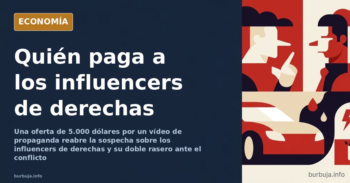Ilustración editorial de un micrófono y un móvil con la etiqueta de propaganda pagada sobre los influencers de derechas