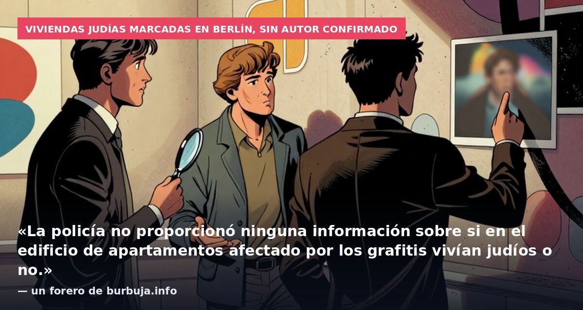 Viviendas judías marcadas en Berlín, sin autor confirmado: «La policía no proporcionó ninguna información sobre si en el edificio de apartamentos afectado por los grafitis vivían judíos o no.» — un forero de burbuja.info