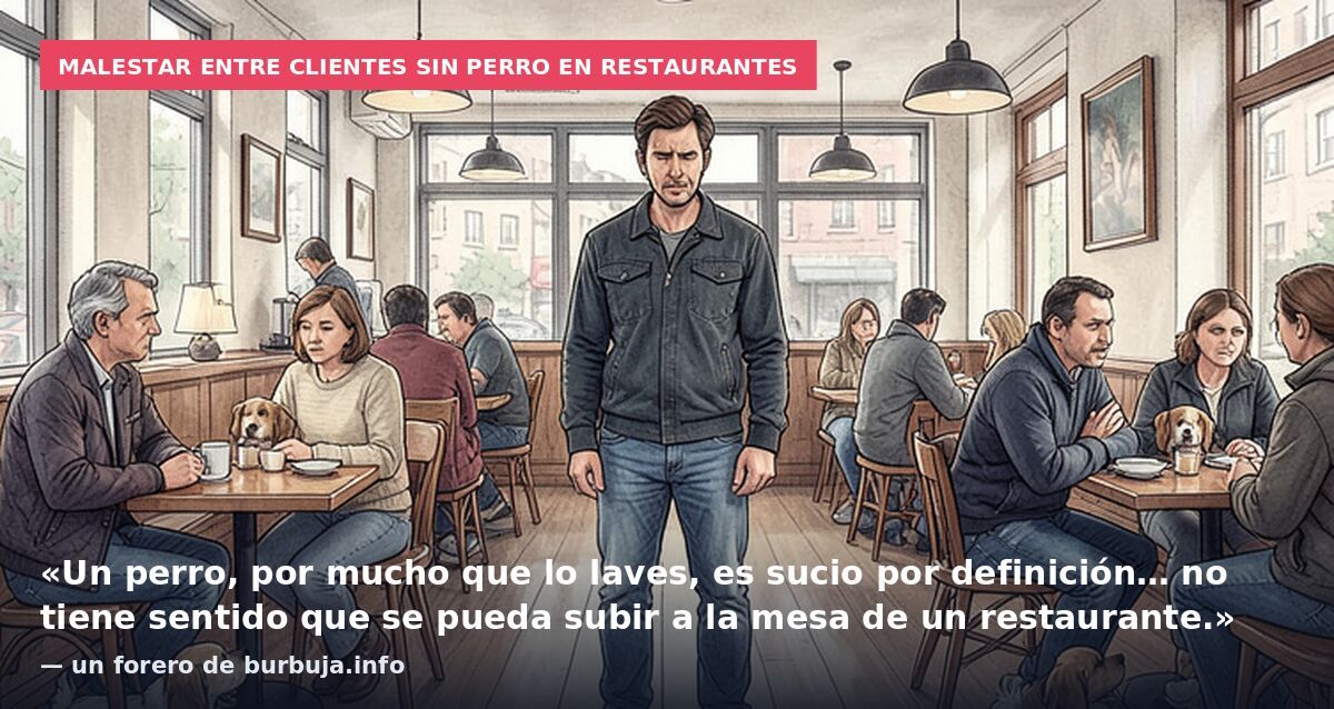 Malestar entre clientes sin perro en restaurantes: «Un perro, por mucho que lo laves, es sucio por definición… no tiene sentido que se pueda subir a la mesa de un restaurante.» — un forero de burbuja.info