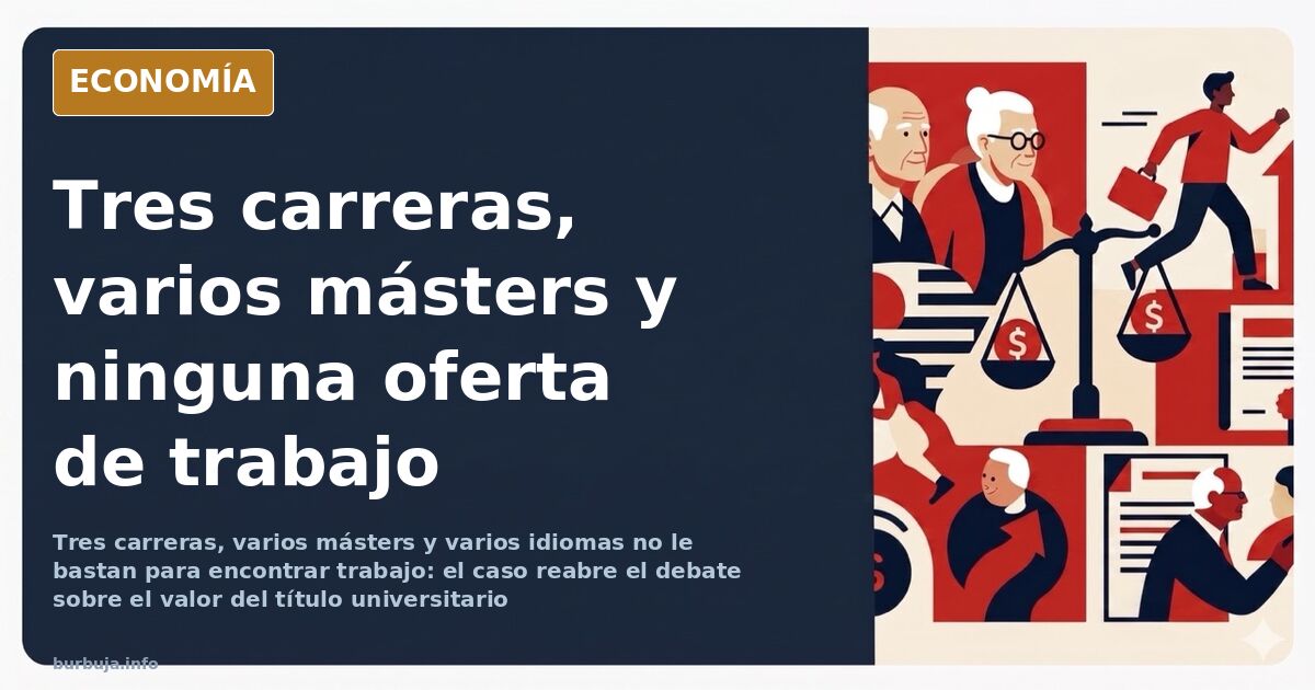 Diplomas universitarios apilados sobre una mesa de despacho junto a una oferta de empleo sin respuesta