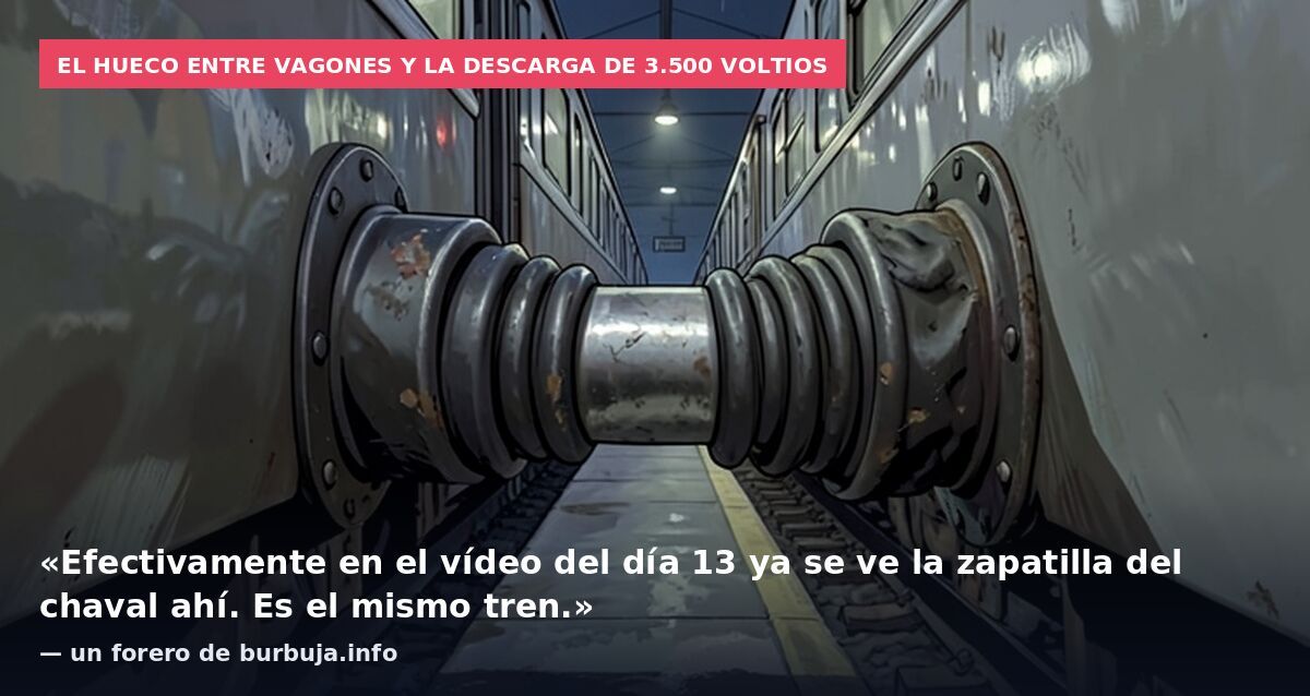 El hueco entre vagones y la descarga de 3.500 voltios: «Efectivamente en el vídeo del día 13 ya se ve la zapatilla del chaval ahí. Es el mismo tren.» — un forero de burbuja.info