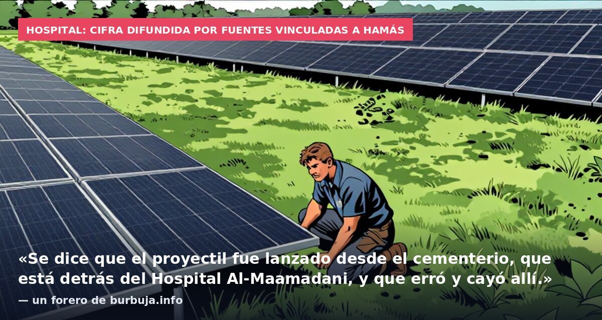 Hospital: cifra difundida por fuentes vinculadas a Hamás: «Se dice que el proyectil fue lanzado desde el cementerio, que está detrás del Hospital Al-Maamadani, y que erró y cayó allí.» — un forero de burbuja.info