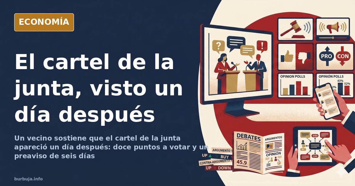 Portal con un folio de convocatoria de junta de vecinos pegado y un buzón vacío