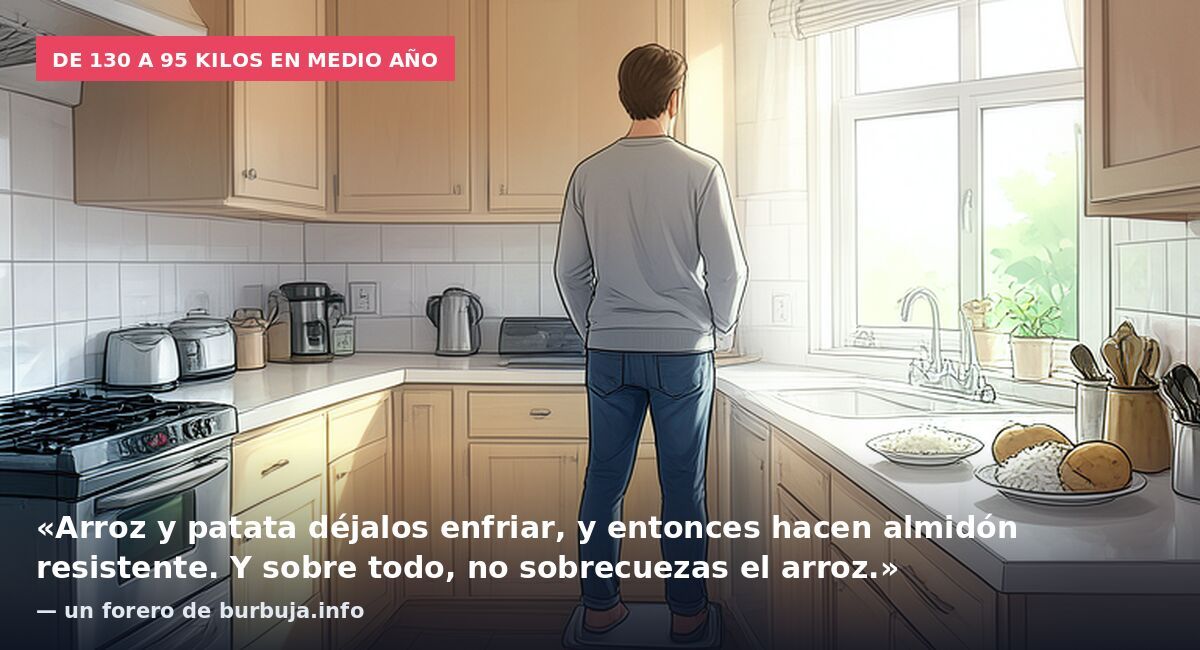 De 130 a 95 kilos en medio año: «Arroz y patata déjalos enfriar, y entonces hacen almidón resistente. Y sobre todo, no sobrecuezas el arroz.» — un forero de burbuja.info