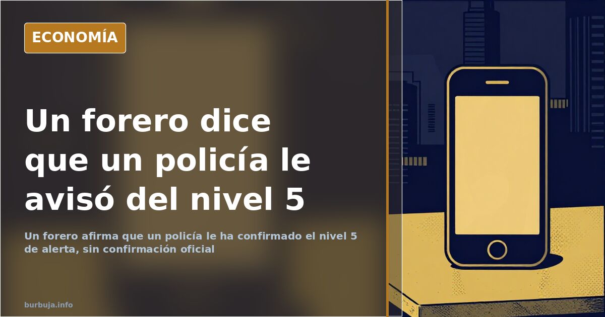 Ilustración editorial de un teléfono móvil mostrando un aviso de alerta antiterrorista nivel 5 sobre un fondo azul marino