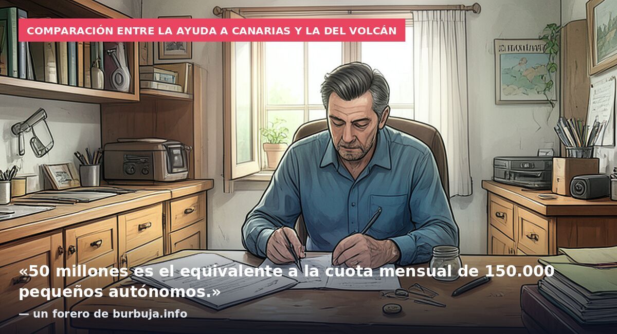Comparación entre la ayuda a Canarias y la del volcán: «50 millones es el equivalente a la cuota mensual de 150.000 pequeños autónomos.» — un forero de burbuja.info