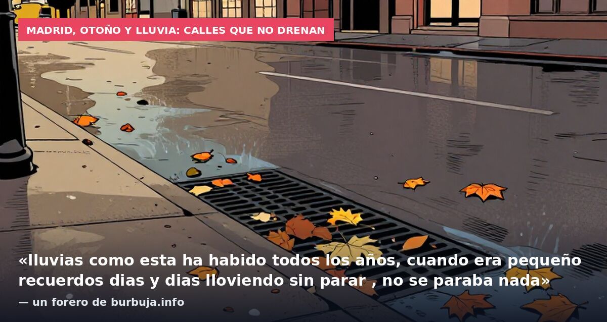 Madrid, otoño y lluvia: calles que no drenan: «lluvias como esta ha habido todos los años, cuando era pequeño recuerdos dias y dias lloviendo sin parar , no se paraba nada» — un forero de burbuja.info