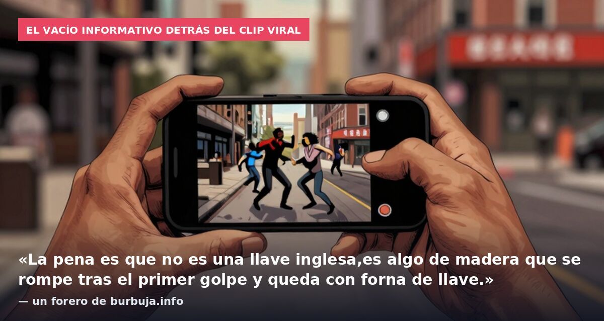 El vacío informativo detrás del clip viral: «La pena es que no es una llave inglesa,es algo de madera que se rompe tras el primer golpe y queda con forna de llave.» — un forero de burbuja.info