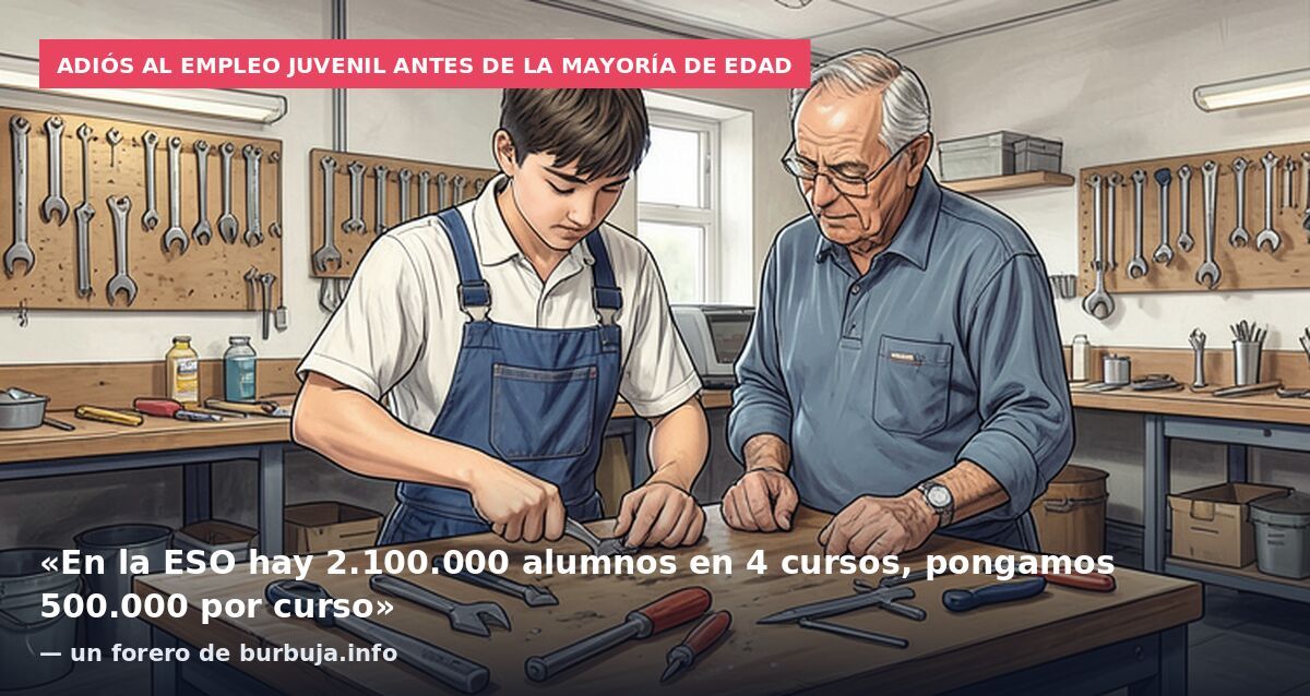 Adiós al empleo juvenil antes de la mayoría de edad: «En la ESO hay 2.100.000 alumnos en 4 cursos, pongamos 500.000 por curso» — un forero de burbuja.info