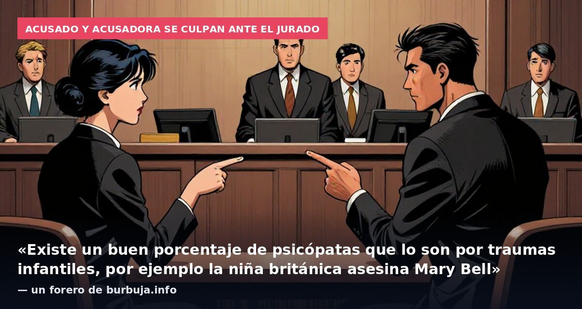 Acusado y acusadora se culpan ante el jurado: «Existe un buen porcentaje de psicópatas que lo son por traumas infantiles, por ejemplo la niña británica asesina Mary Bell» — un forero de burbuja.info