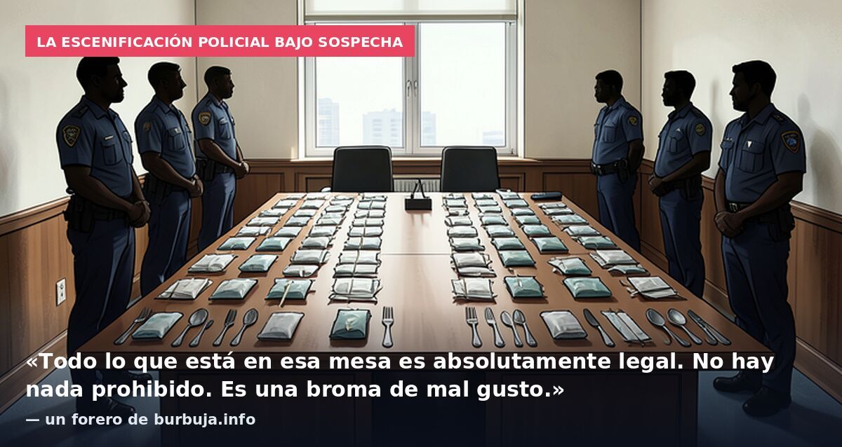 La escenificación policial bajo sospecha: «Todo lo que está en esa mesa es absolutamente legal. No hay nada prohibido. Es una broma de mal gusto.» — un forero de burbuja.info