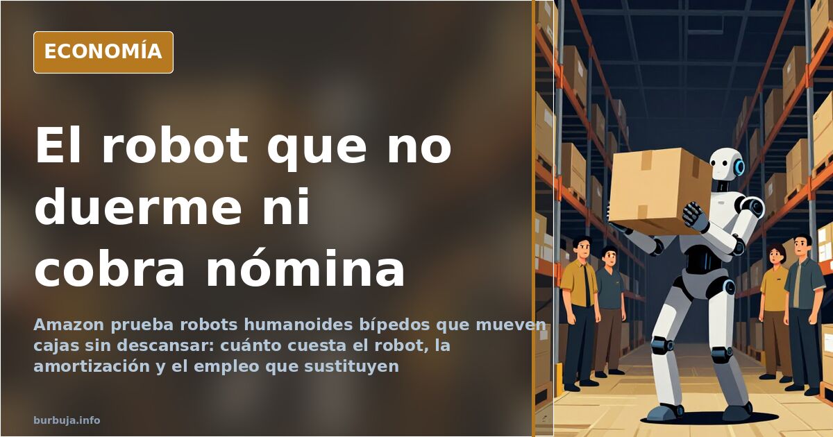 Robot humanoide bípedo de Amazon caminando entre estanterías de un almacén logístico durante una prueba de campo