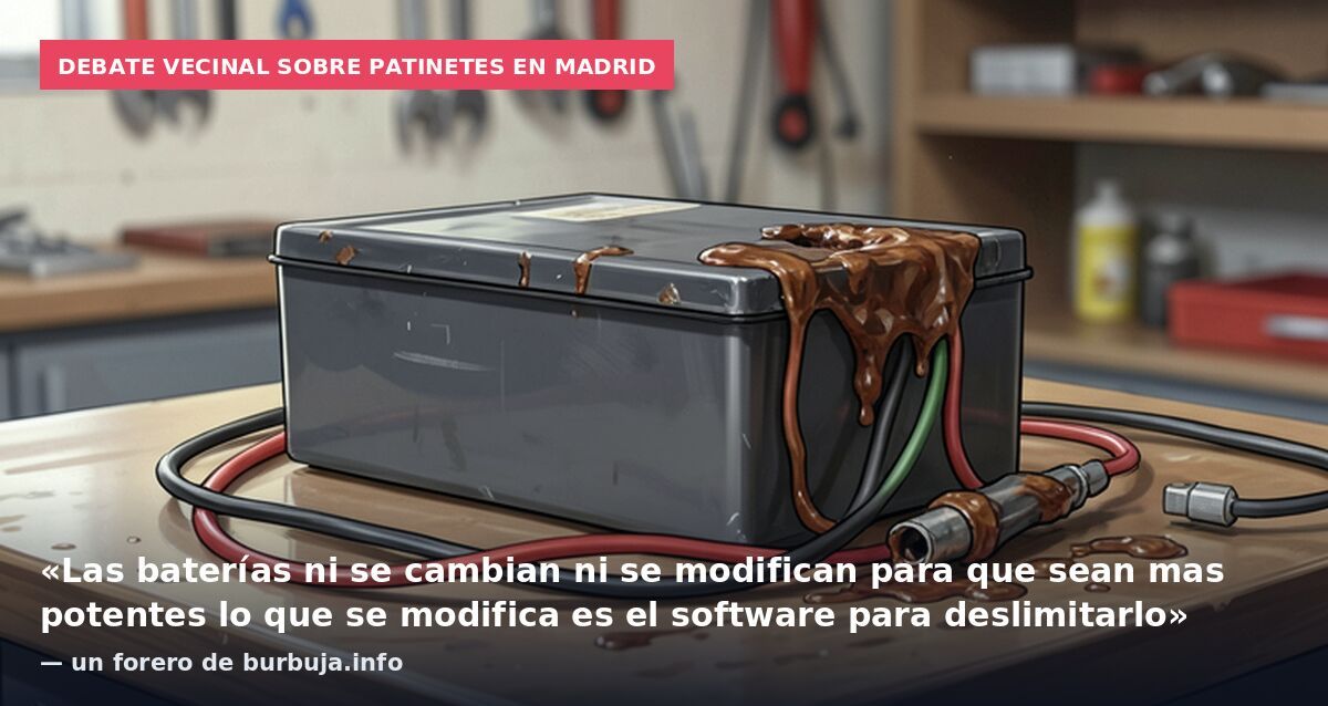 Debate vecinal sobre patinetes en Madrid: «Las baterías ni se cambian ni se modifican para que sean mas potentes lo que se modifica es el software para deslimitarlo» — un forero de burbuja.info