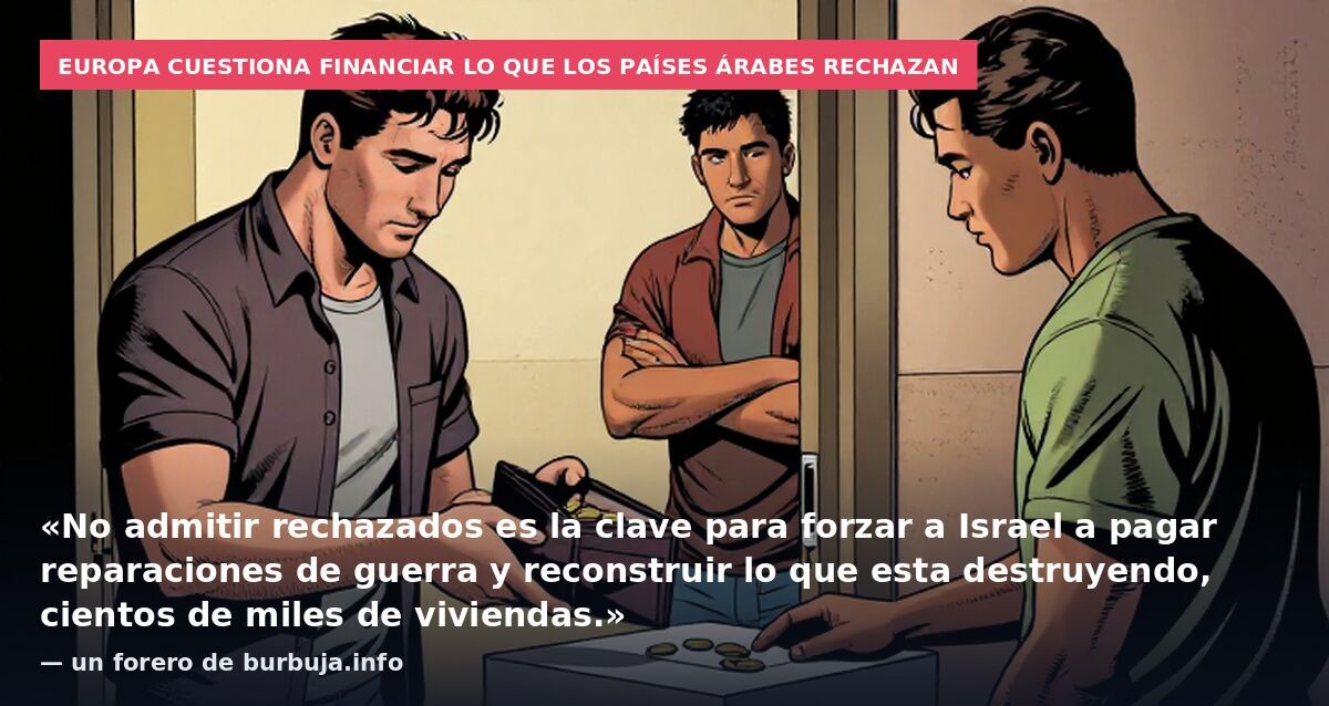 Europa cuestiona financiar lo que los países árabes rechazan: «No admitir rechazados es la clave para forzar a Israel a pagar reparaciones de guerra y reconstruir lo que esta destruyendo, cientos de miles de viviendas.» — un forero de burbuja.info