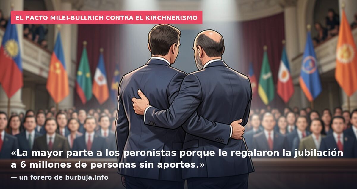 El pacto Milei-Bullrich contra el kirchnerismo: «La mayor parte a los peronistas porque le regalaron la jubilación a 6 millones de personas sin aportes.» — un forero de burbuja.info