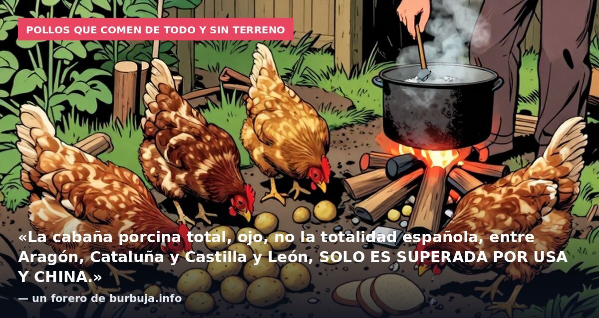 Pollos que comen de todo y sin terreno: «La cabaña porcina total, ojo, no la totalidad española, entre Aragón, Cataluña y Castilla y León, SOLO ES SUPERADA POR USA Y CHINA.» — un forero de burbuja.info