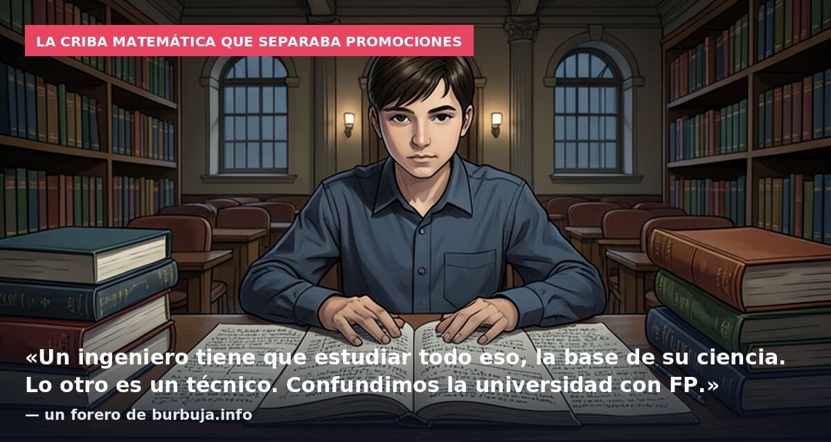 La criba matemática que separaba promociones: «Un ingeniero tiene que estudiar todo eso, la base de su ciencia. Lo otro es un técnico. Confundimos la universidad con FP.» — un forero de burbuja.info