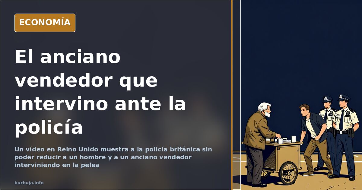 Escena de un puesto callejero en Reino Unido donde un anciano vendedor interviene ante una dotación de la policía británica