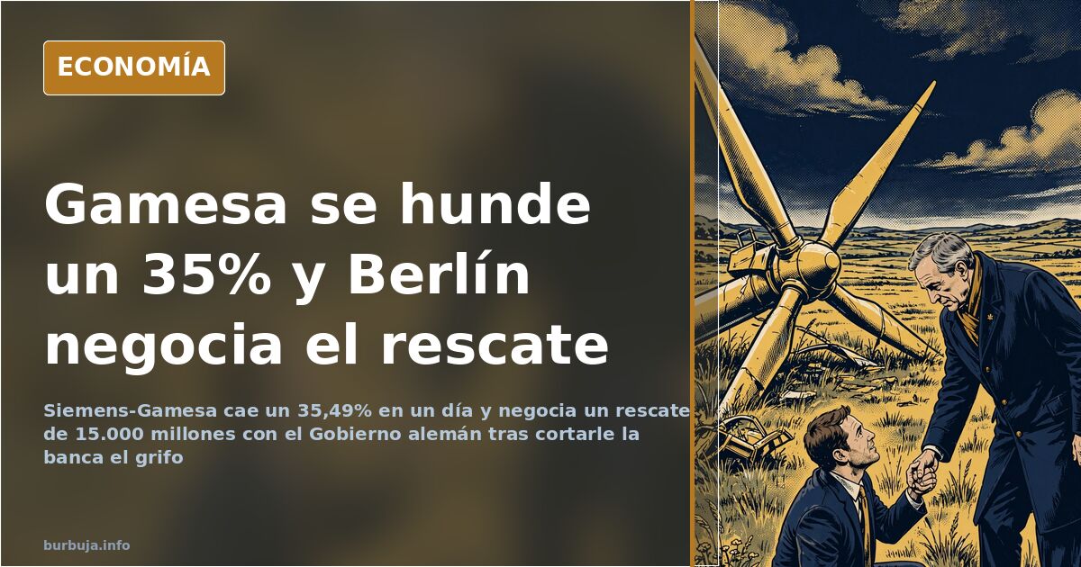 Aerogeneradores en un parque eólico con el cielo encapotado, imagen del desplome bursátil de Siemens-Gamesa