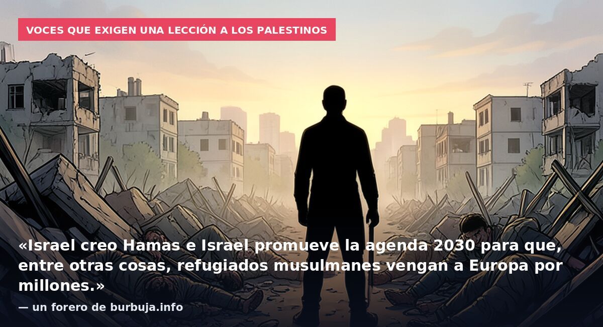 Voces que exigen una lección a los palestinos: «Israel creo Hamas e Israel promueve la agenda 2030 para que, entre otras cosas, refugiados musulmanes vengan a Europa por millones.» — un forero de burbuja.info