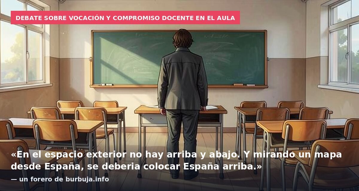 Debate sobre vocación y compromiso docente en el aula: «En el espacio exterior no hay arriba y abajo. Y mirando un mapa desde España, se deberia colocar España arriba.» — un forero de burbuja.info