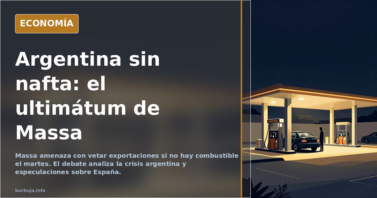 Estación de servicio vacía en Argentina con cartel de escasez de combustible