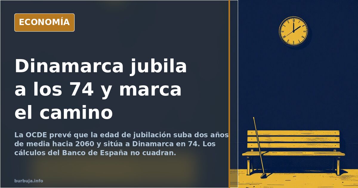 Ilustración editorial de un remo de galera en azul marino y oro, símbolo del retraso de la edad de jubilación a los 74 años