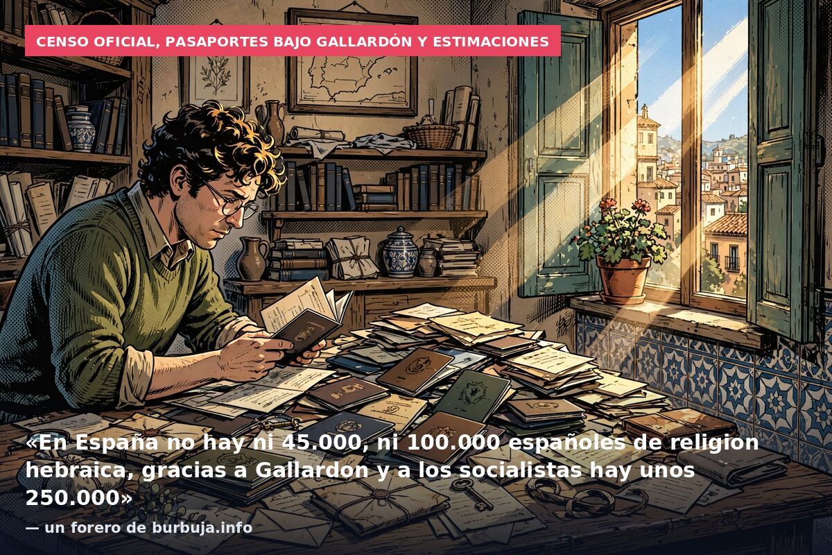 Censo oficial, pasaportes bajo Gallardón y estimaciones: «En España no hay ni 45.000, ni 100.000 españoles de religion hebraica, gracias a Gallardon y a los socialistas hay unos 250.000» — un forero de burbuja.info