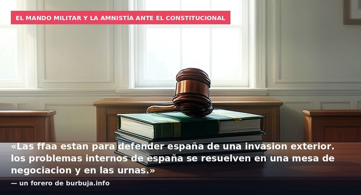 El mando militar y la amnistía ante el Constitucional: «Las ffaa estan para defender españa de una invasion exterior. los problemas internos de españa se resuelven en una mesa de negociacion y en las urnas.» — un forero de burbuja.info