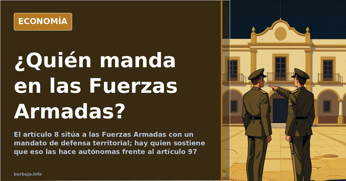Ilustración editorial de una figura institucional leyendo un discurso ante un atril con el artículo 8 de la Constitución como