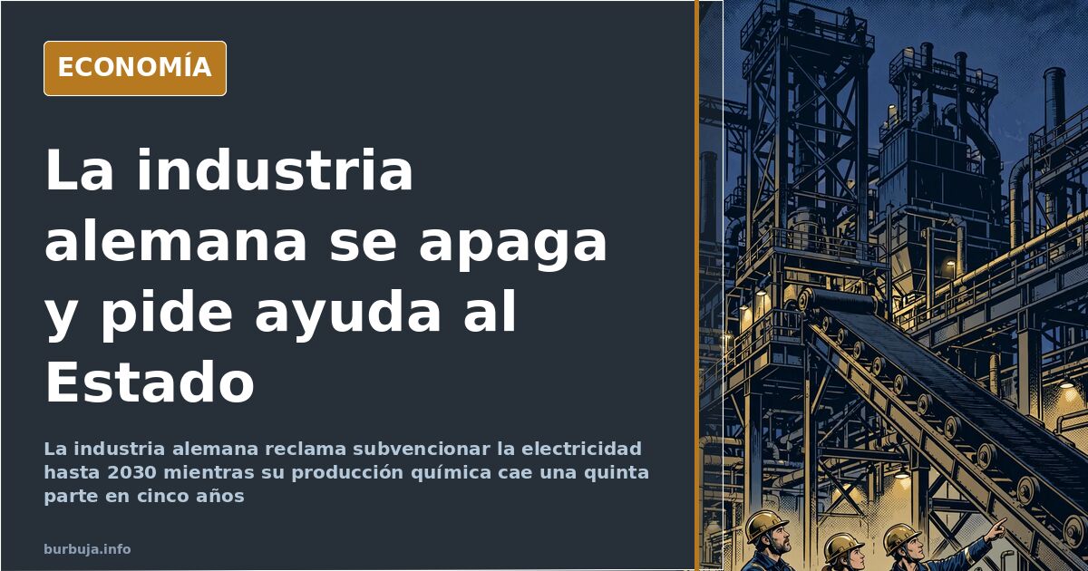 Vista de un polígono industrial alemán con chimeneas apagadas y un contador eléctrico en primer plano