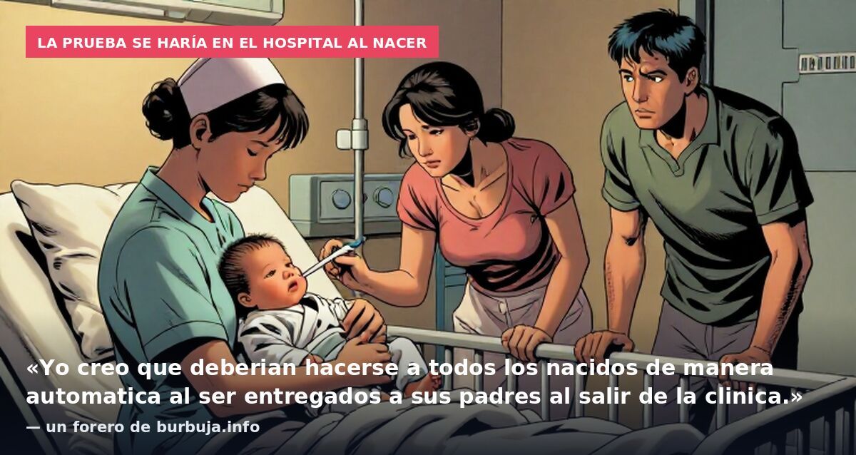 La prueba se haría en el hospital al nacer: «Yo creo que deberian hacerse a todos los nacidos de manera automatica al ser entregados a sus padres al salir de la clinica.» — un forero de burbuja.info