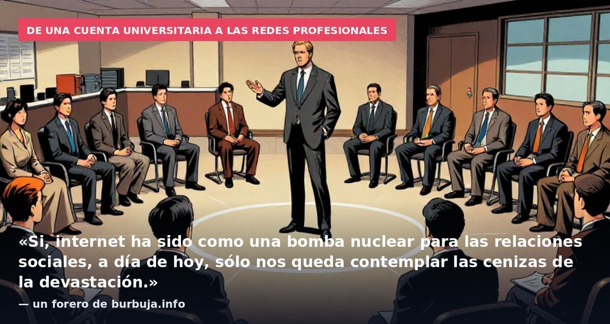 De una cuenta universitaria a las redes profesionales: «Si, internet ha sido como una bomba nuclear para las relaciones sociales, a día de hoy, sólo nos queda contemplar las cenizas de la devastación.» — un forero de burbuja.info