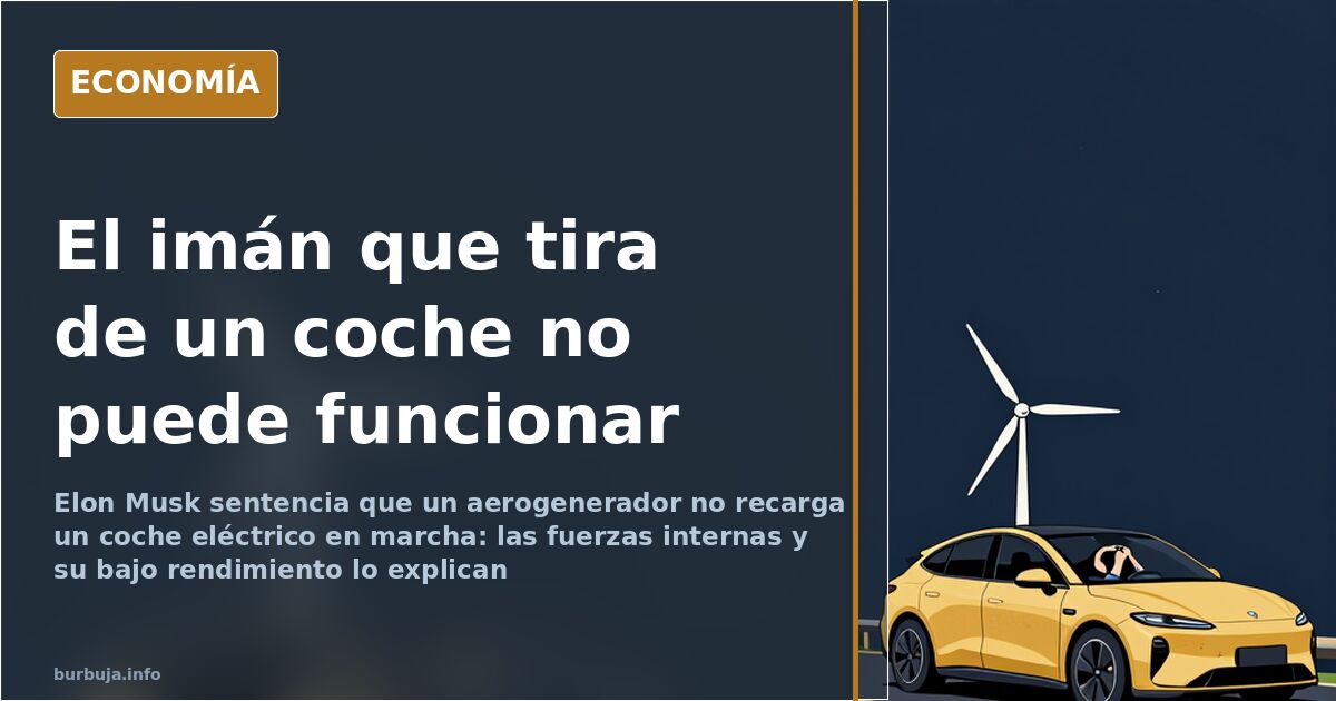 Coche eléctrico circulando por una carretera con un aerogenerador instalado sobre el techo para recargar la batería