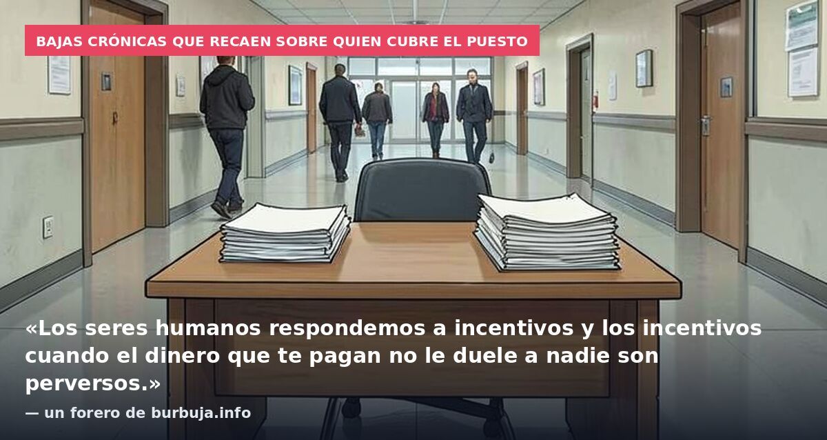 Bajas crónicas que recaen sobre quien cubre el puesto: «Los seres humanos respondemos a incentivos y los incentivos cuando el dinero que te pagan no le duele a nadie son perversos.» — un forero de burbuja.info