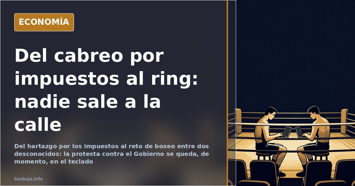 Ilustración editorial con una rana en una olla al fuego y un ring de boxeo al fondo, símbolo de la protesta que no llega